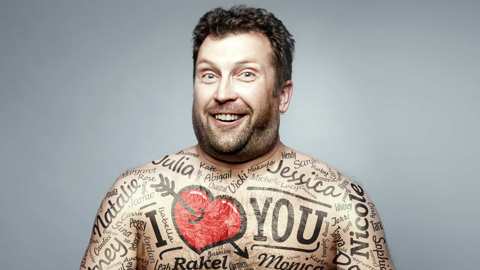 "I Love You" Chest Tattoo Surrounded by Other Names | selftattoo.com