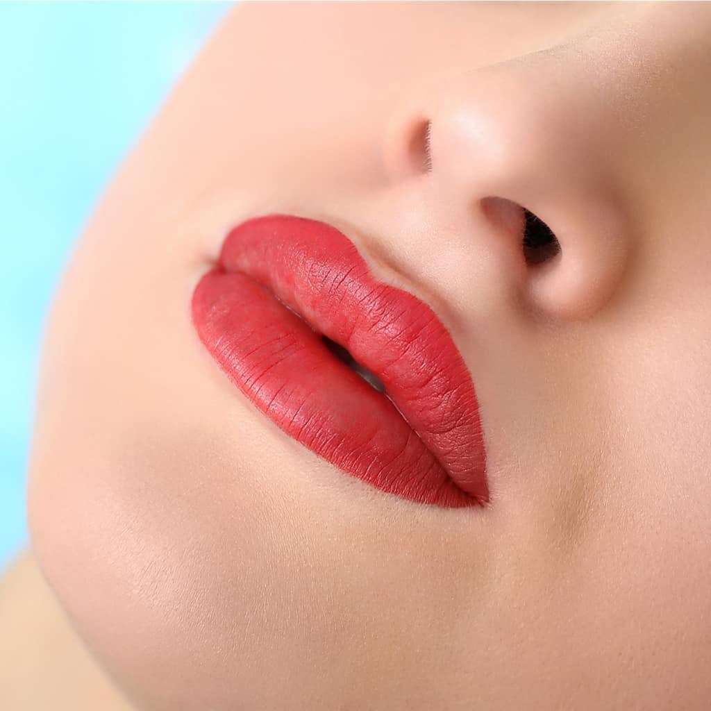 Close-up of a Woman's Lips after a Lip Blushing Procedure | selftattoo.com