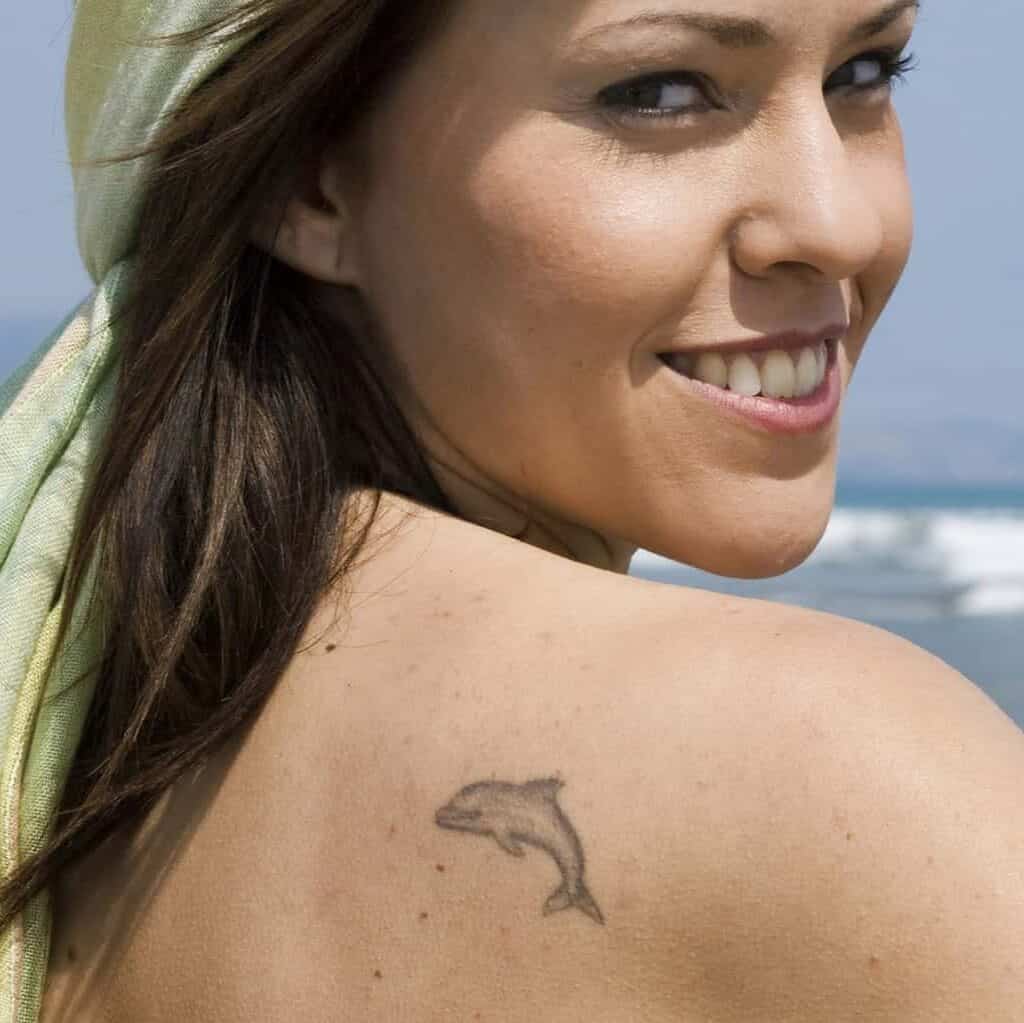 Small Dolphin Shoulder Tattoo | selftattoo.com