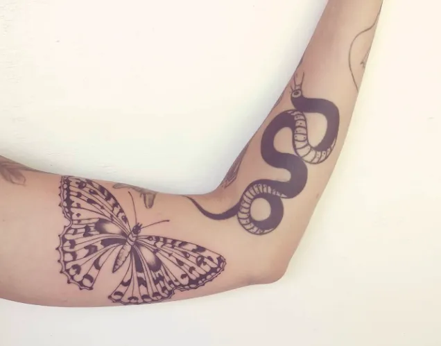 Butterfly And Snake Tattoos | selftattoo.com